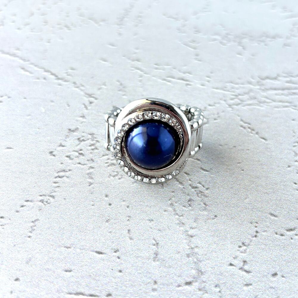 Paparazzi Navy Sapphire Blue and Silver Swirl Ring Adjustable Stretch Band